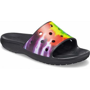 Crocs Classic Tie-Dye Graphic Men's Slides Black / Multi | Australia 1276WNBY